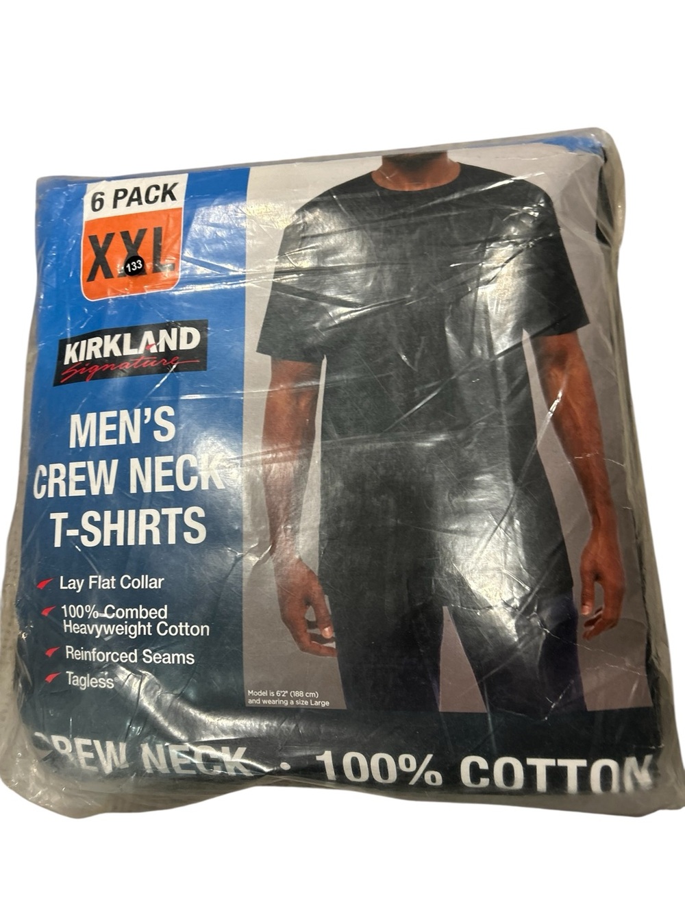 Kirkland Signature Men’s Crew Neck T-Shirts – Black (6 Pack, XXL)